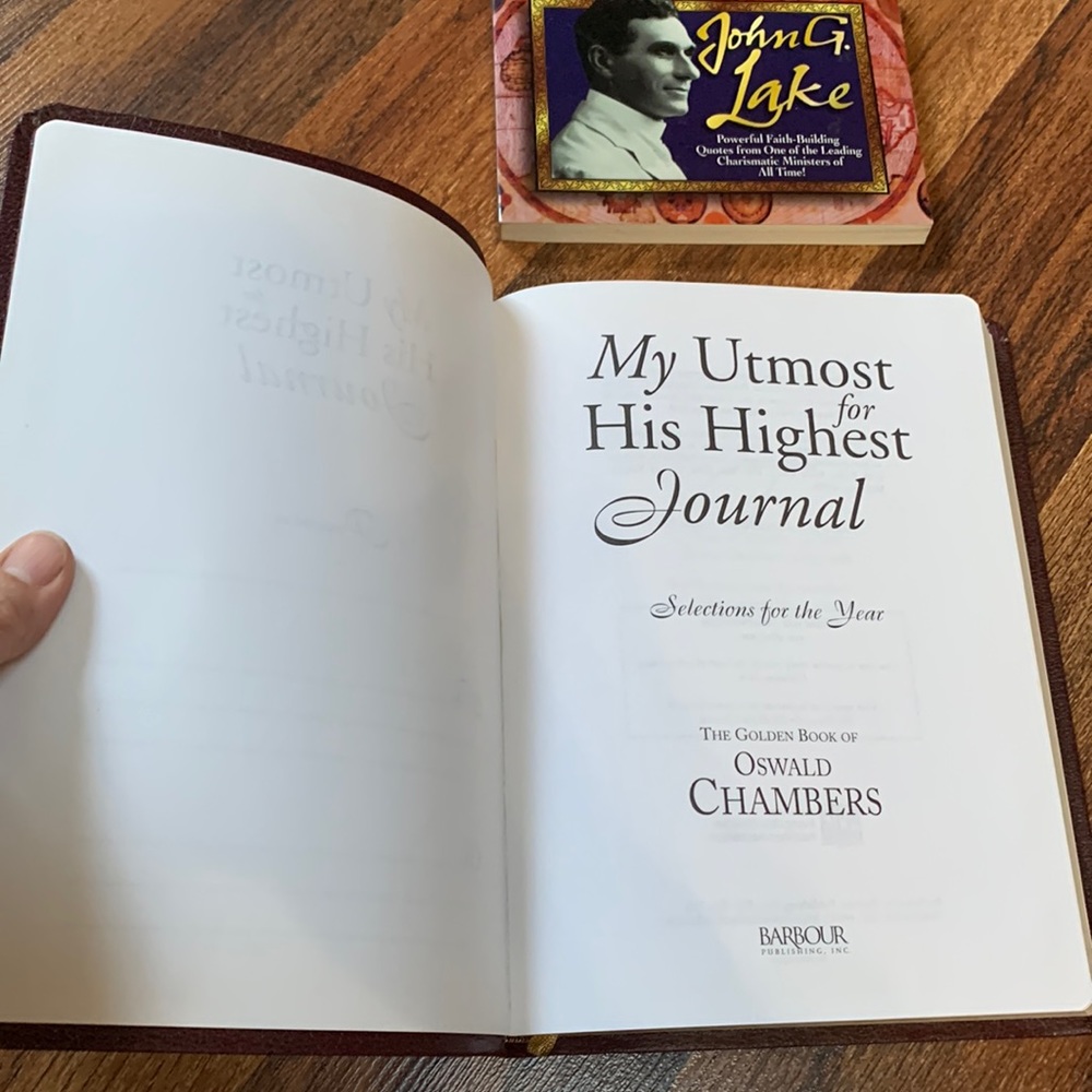 Set of 2: My Utmost for His Highest leather bound journal and JohnG Lake sayings